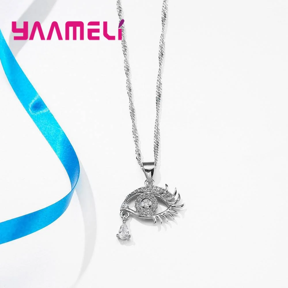 Women Rhinestone Necklaces Earring Set For Engagement Gift Fashion 925 Sterling Silver Water Drop Bridal Wedding Sets