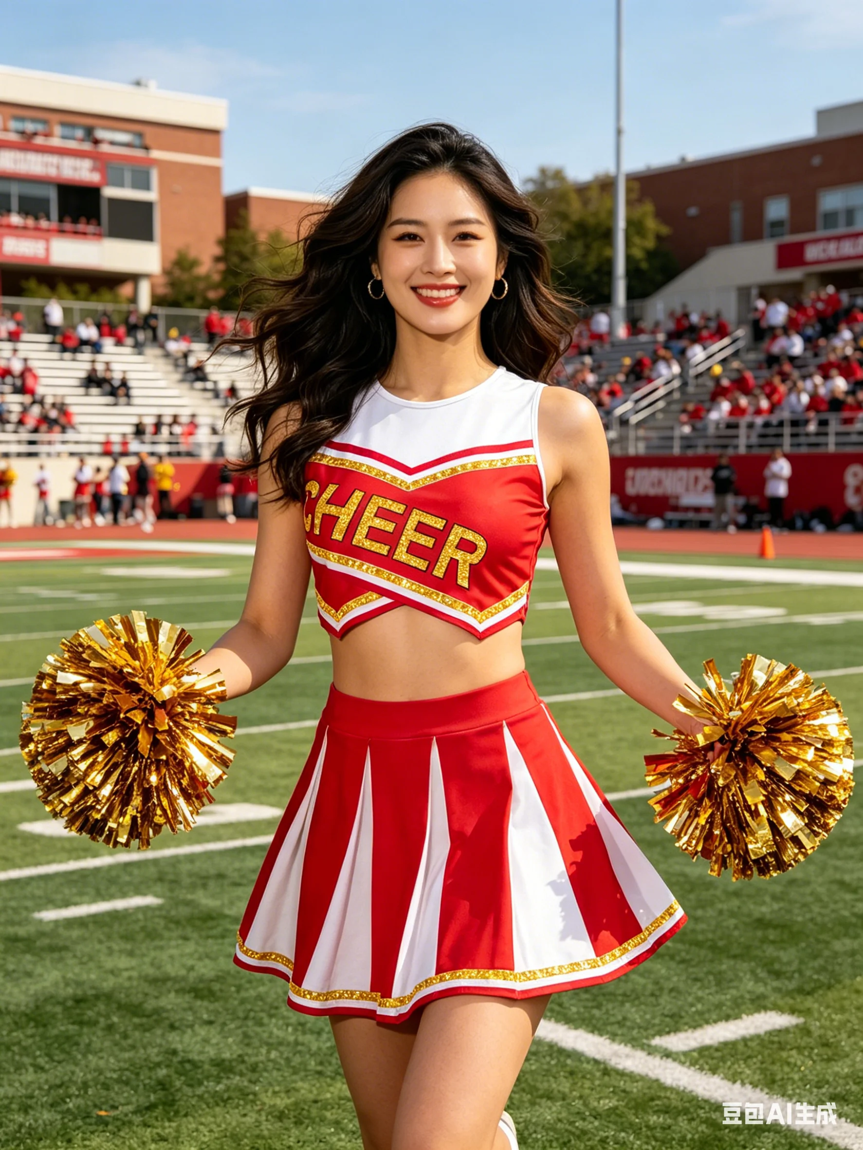 

Gold Stripe Cheerleading Outfit Spring Summer Women's Casual Sports Clothing Festival Costume Performance Uniform