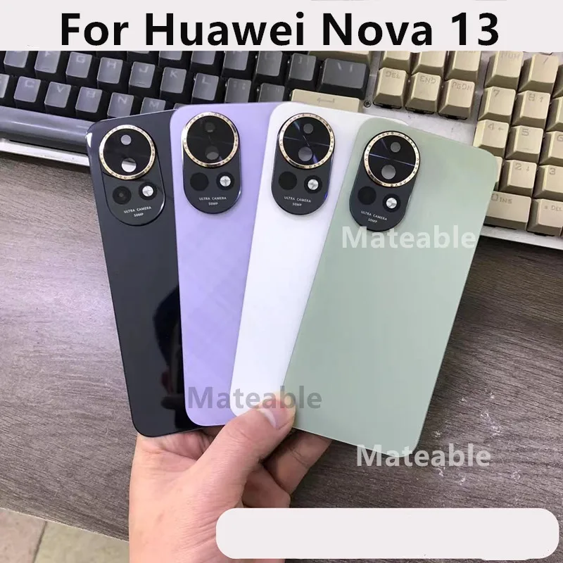 Nova13 Battery Back Cover For Huawei Nova 13 Rear Housing Glass Case Replace Phone Repair Spare Parts + Camera Lens