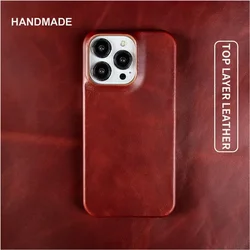 Funda de cuero genuino con cera de aceite para iphone, carcasa de lujo para Iphone 14 Pro Max, 15, 12, 11, 13, XR, XS, Max, X, 8 Plus