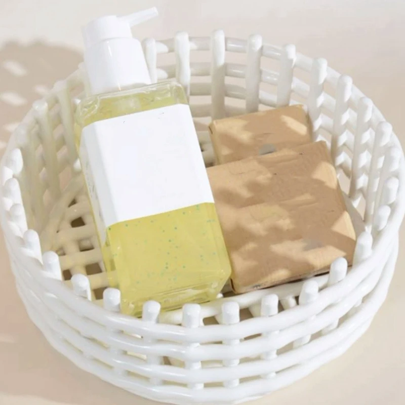 ABNO-Semplice cestino portaoggetti in ceramica intrecciata, portaspazzolino, vassoio per frutta scavato, cestino per drenaggio domestico, organizer da tavolo