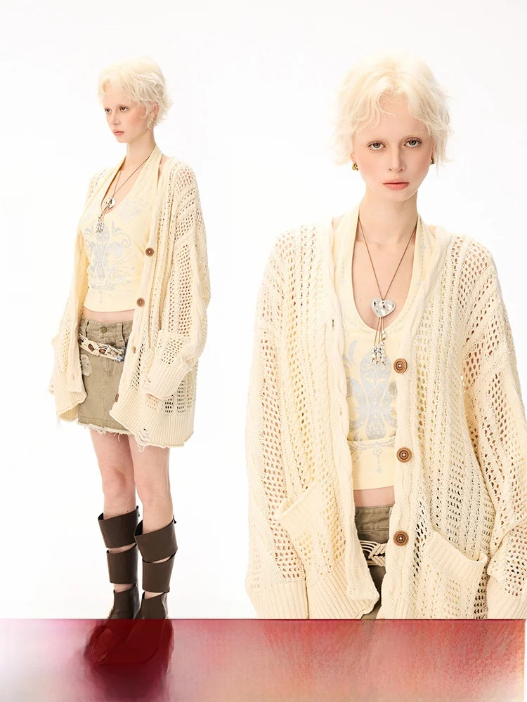 

BeerBro Art Rong Woolen Sweater Cardigan Fluffy Knitted Flower Design Extra Soft 3D Hole Piing Spring Autumn Street Sle