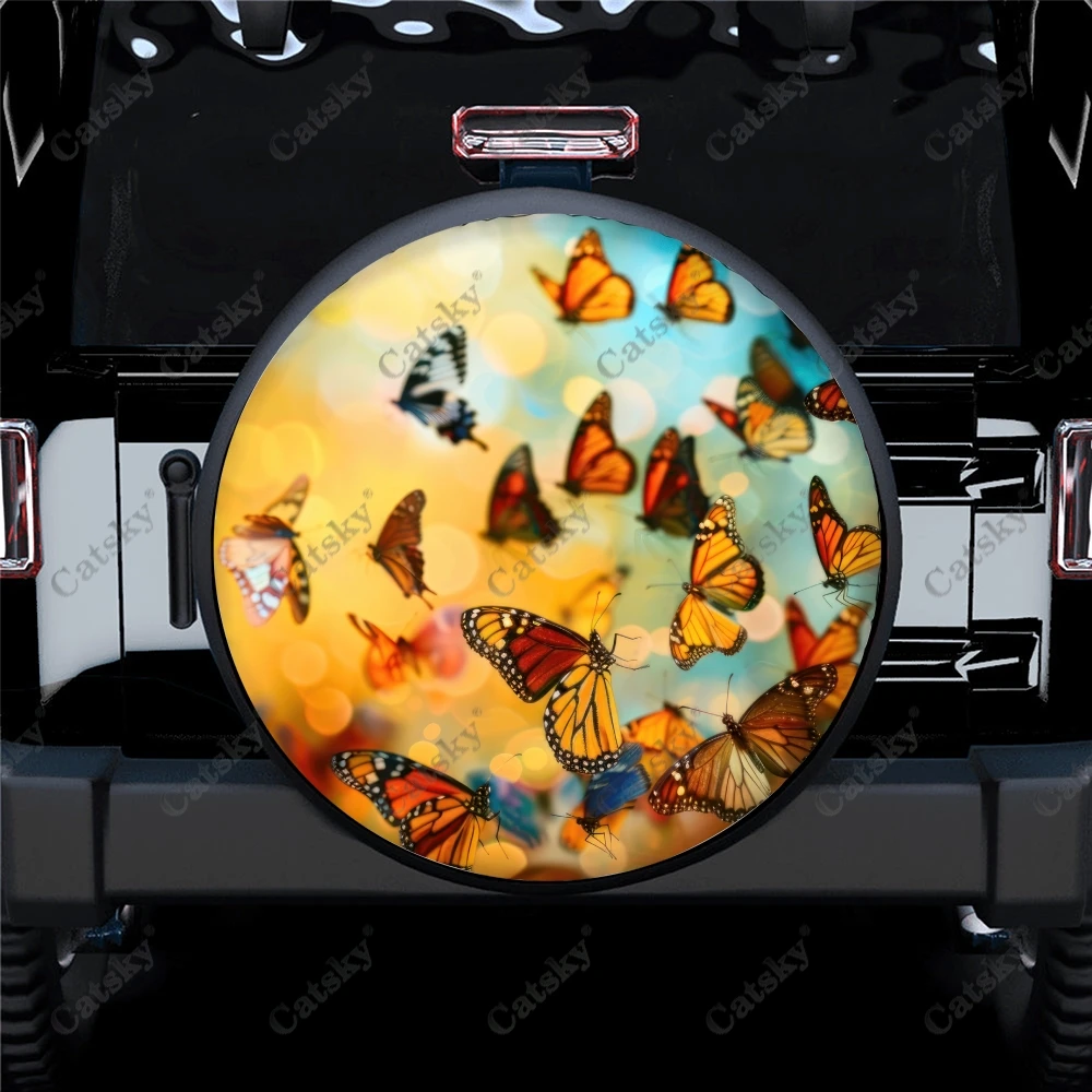 Colorful Abstract Butterfly Polyester Universal Spare Wheel Tire Cover Custom Tire-Covers for Trailer RV SUV Truck Camper