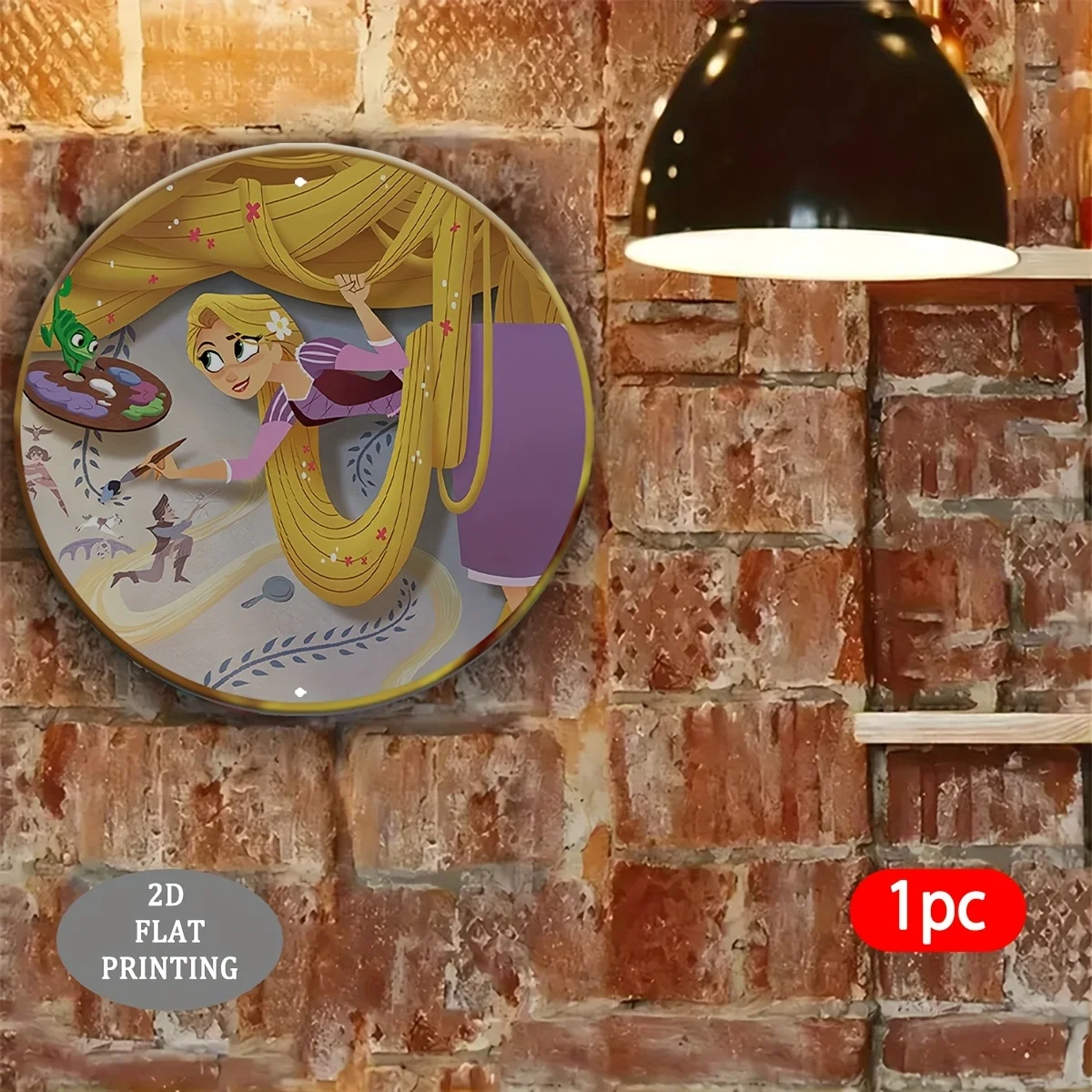 مسطح ثنائي الأبعاد، قطعة واحدة من ديكور الحائط المعدني المستدير بطابع رابونزيل وفلين رايدر - شعر رابونزيل، لوحة باسكال وماكسيموس القابلة للجمع #3