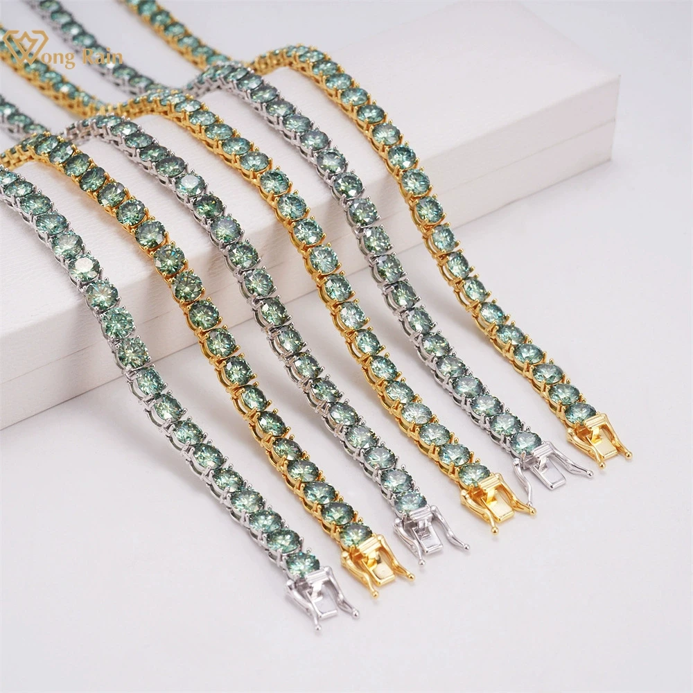 

Wong Rain 925 Sterling Silver VVS1 3EX Colorful 6.5 MM Real Moissanite Diamonds Gemstone Tennis Chain Necklace Fine Jewelry GRA
