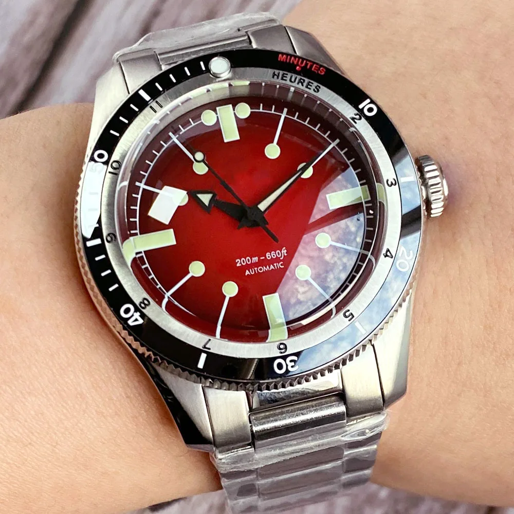 40mm Charm Tandorio Wine red Dial NH35 Automatic Watch Mens Sapphire glass And Black Ceramic Bezel 200m waterproof