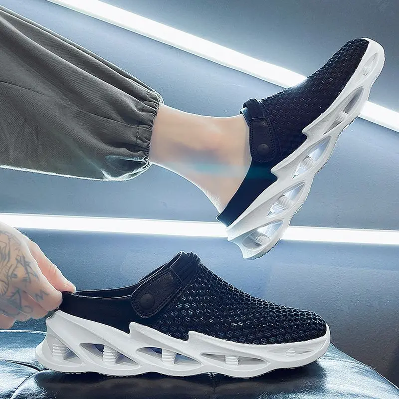 

Спортивные нескользящие тапочки на платформе для мужчин, дышащие полые модные сандалии 2025 года, мужская летняя распродажа, трендовая повседневная обувь