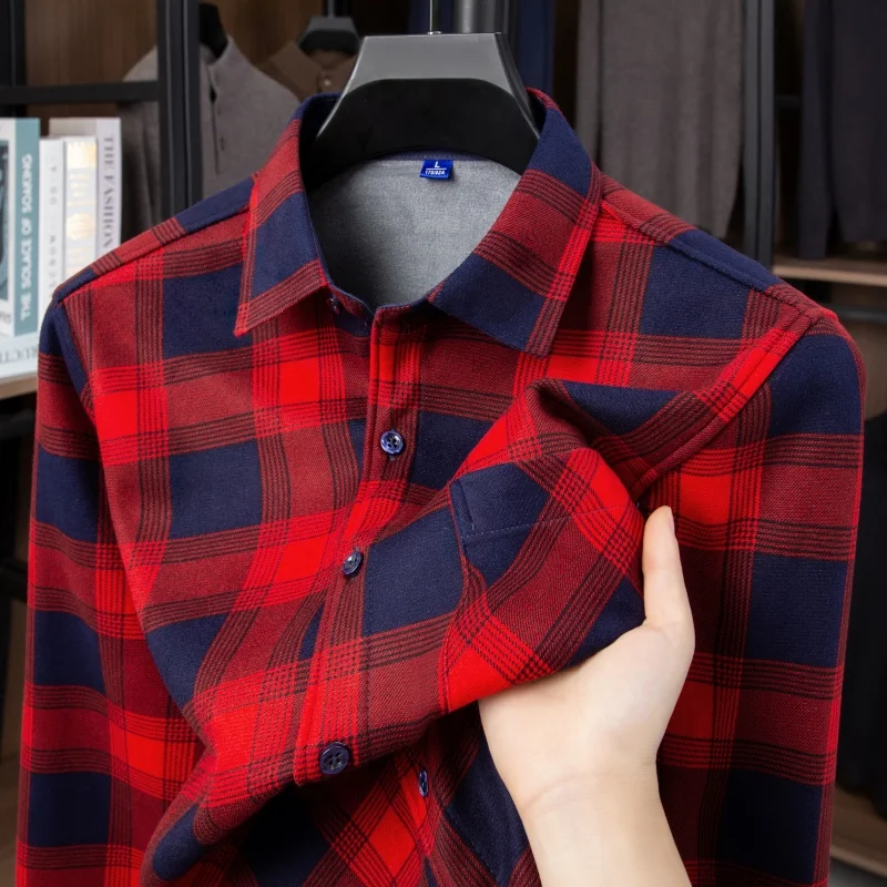 

Men's Autumn New Thickened Long-sleeved Shirt Filled with fleece Collar Warmth Comfortable Best-selling Casual Men's Clothing