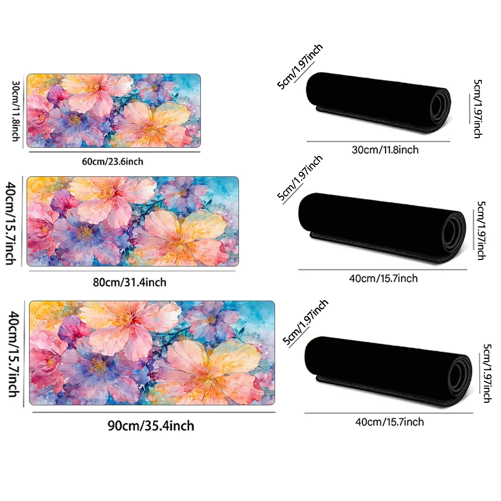 لوحة ماوس ملونة على شكل زهور، ملحقات مكتبية كبيرة، قاعدة مطاطية مع لوحة ماوس بحافة مخيطة، لوحة مفاتيح مضادة للانزلاق للمنزل