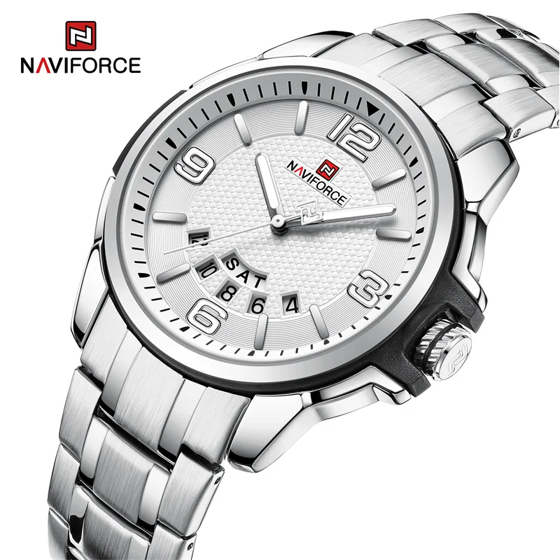 NAVIFORCE Luxury Men\'s Quartz Watch Sports Waterproof Wristwatch Stainless Steel Band Luminous Business Clock Relogio Masculino