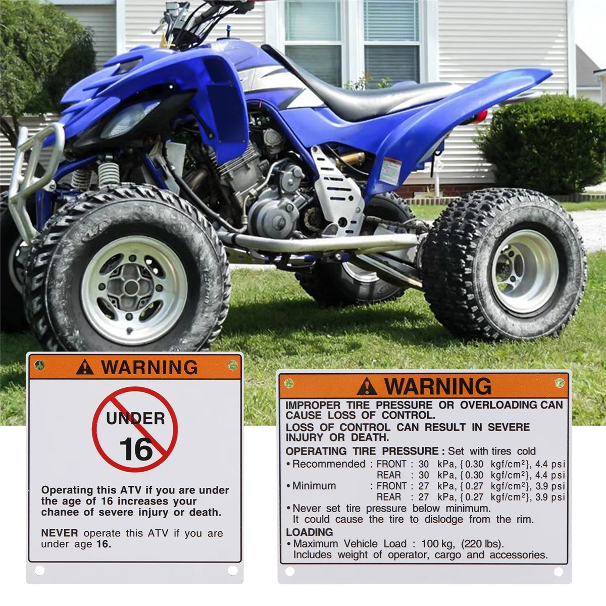 

For Yamaha Warning Decals Stickers Labels Aluminum Backed Raptor Blaster BansheeJAS