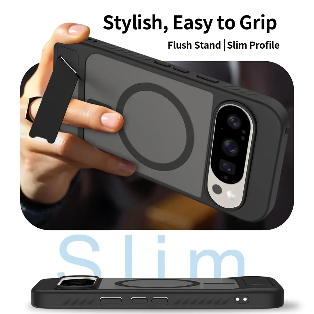 Luxury Matte Translucent Armor Folding Stand Magnetic Phone Case for Google Pixel 10 9 Pro XL for Magsafe Shockproof Hard Cover