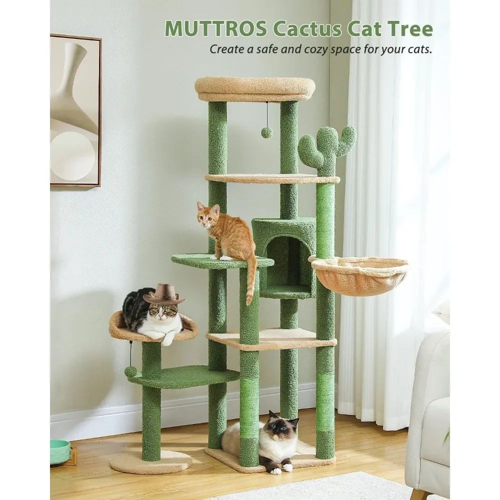 Tall Cat Tree for Large Cat Condo With Large Hammock Cats Toys Scratching Post and 2 Perches Cats Pet Products Tower Things Toy