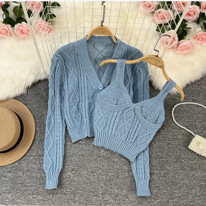 2023 New Spring and Autumn Fashion Knitwear Women's Coat Fried Dough Twists Sweater Women's Two Piece Set