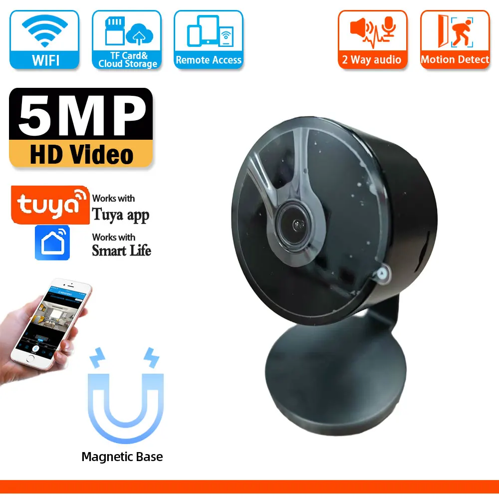 Wireless 5MP Tuya Magnetic Camera Human Detection CCTV Video Surveillance Camera Home Smart Life Wifi Security Baby Monitor Cam
