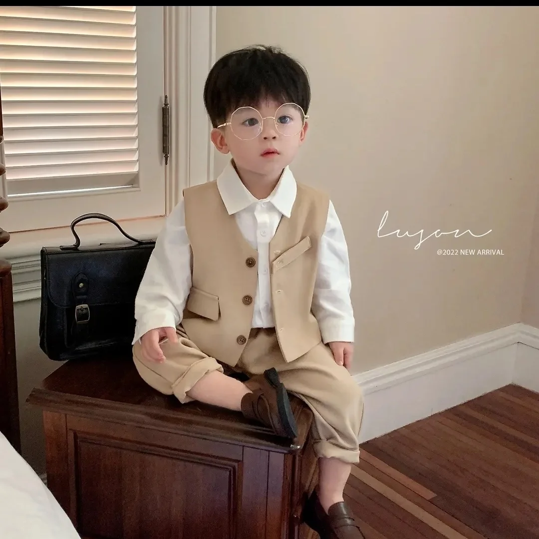 

3 PCS set Spring Autumn Boy Clothing set Casual vest+ top+ Pant Kids Suit Children baby toddler boys korea Style clothes 2-10