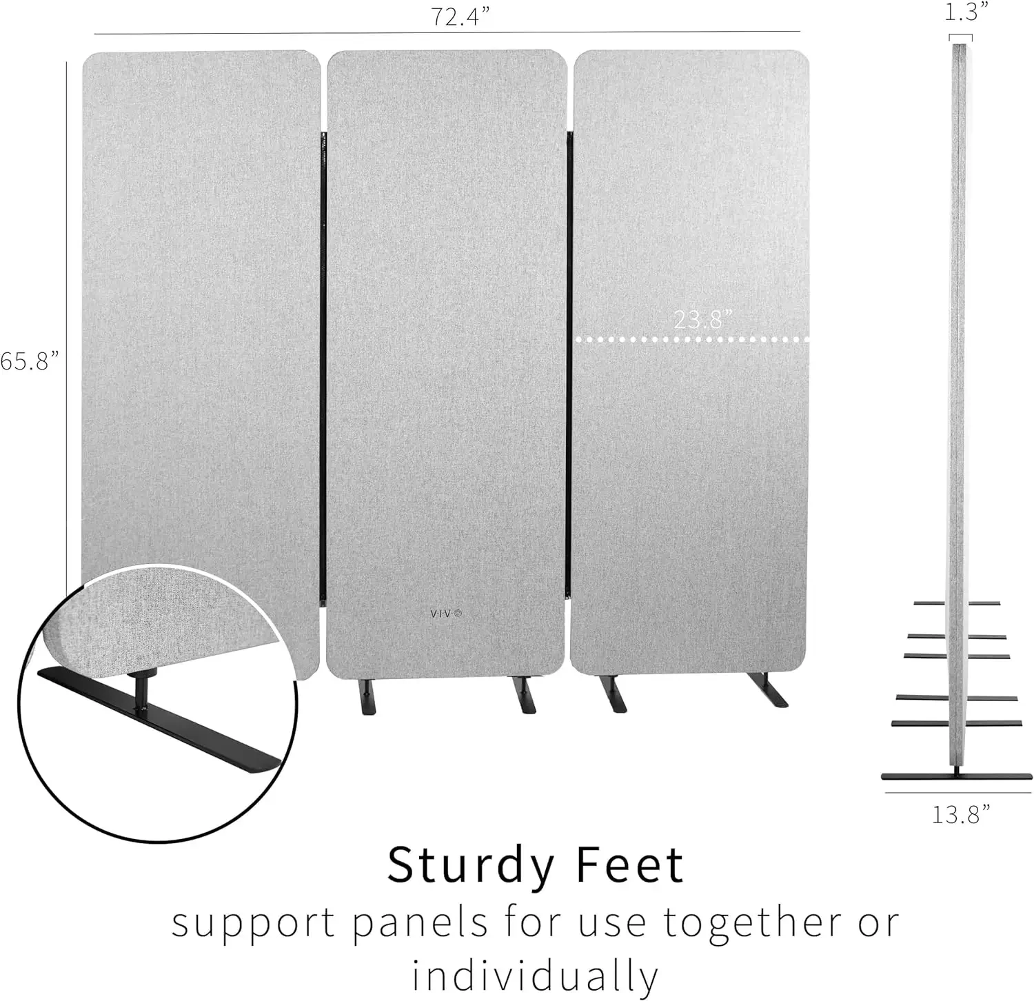 Szabadon álló 72 X 66 hüvelykes Magánélet Ablaktábla, Kabin Szél, Hangzó falra Rabitzfal, x3 24 hüvelykes panels, Szürke