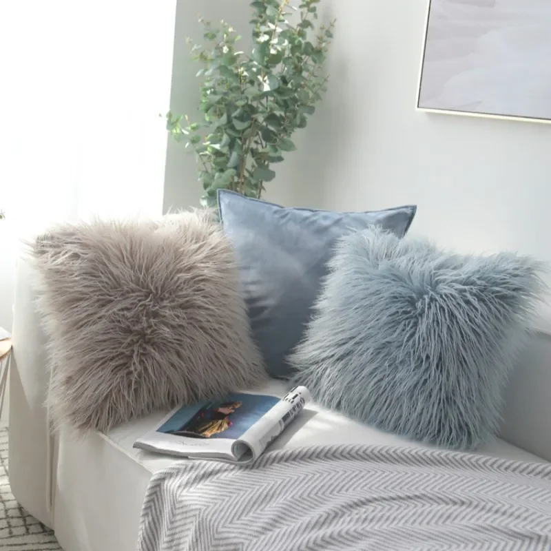 New Nordic Plush Pillowcase Wool Faux Fur Cushions Sofa Bed Furry Long Hair Cushion Princess Pillow Home Wedding Decoration