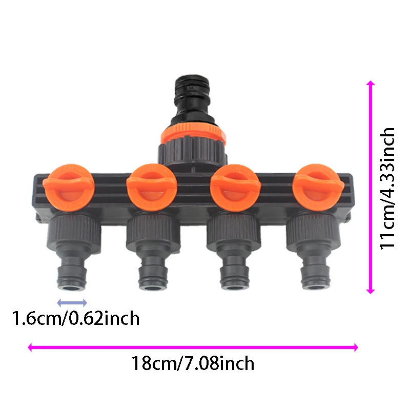 1pcs Garden Watering Connector Distributor Nipple Connector Four-way Hose Splitter Adjustable Switch For Outdoor Faucet Spraying