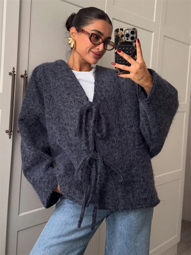 

Tossy Casual Lace-Up V-Neck Coat Jackets Female Loose Long Sleeve Commute High Waist Autumn Outwear For Women Bandage Jackets