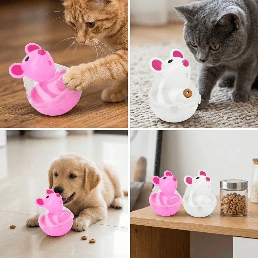 Polyester & Polymeric Material Cat Toy Mouse Head Shaped Multi Color Tumbler Feeder Lightweight Round Shape