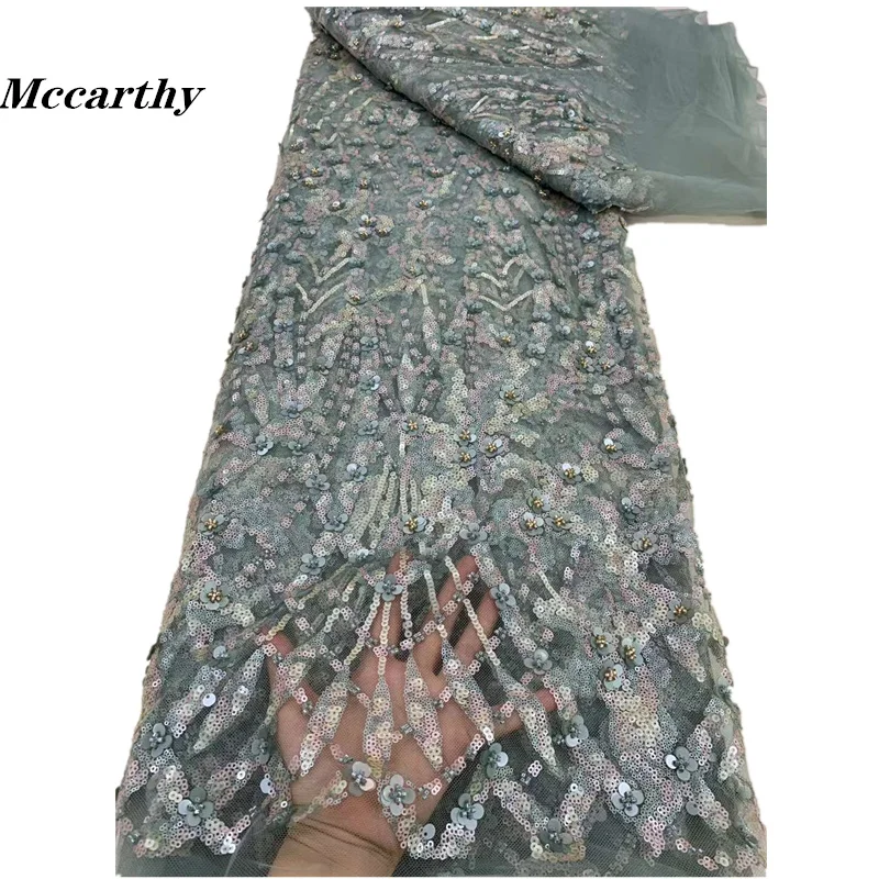 

Mccarthy African Lace Fabric 2023 Soft High Quality Sequin beads Lace French Nigerian Lace Tulle Mesh Fabric For Wedding Sewing