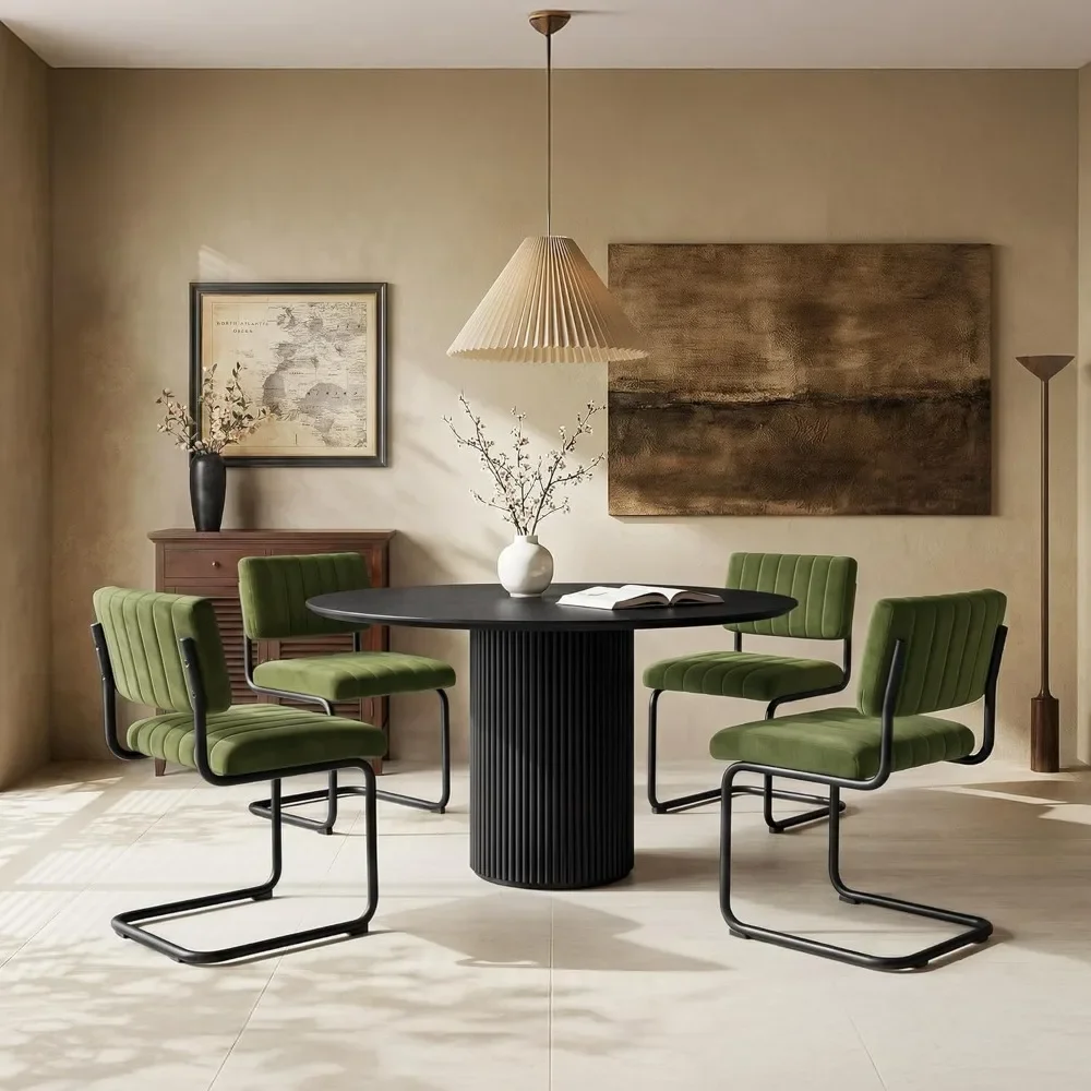 

Mid Century Modern Dining Chairs Set of 4, Green Velvet Kitchen Chairs with Tufted Backs, Upholstered Wide Seat