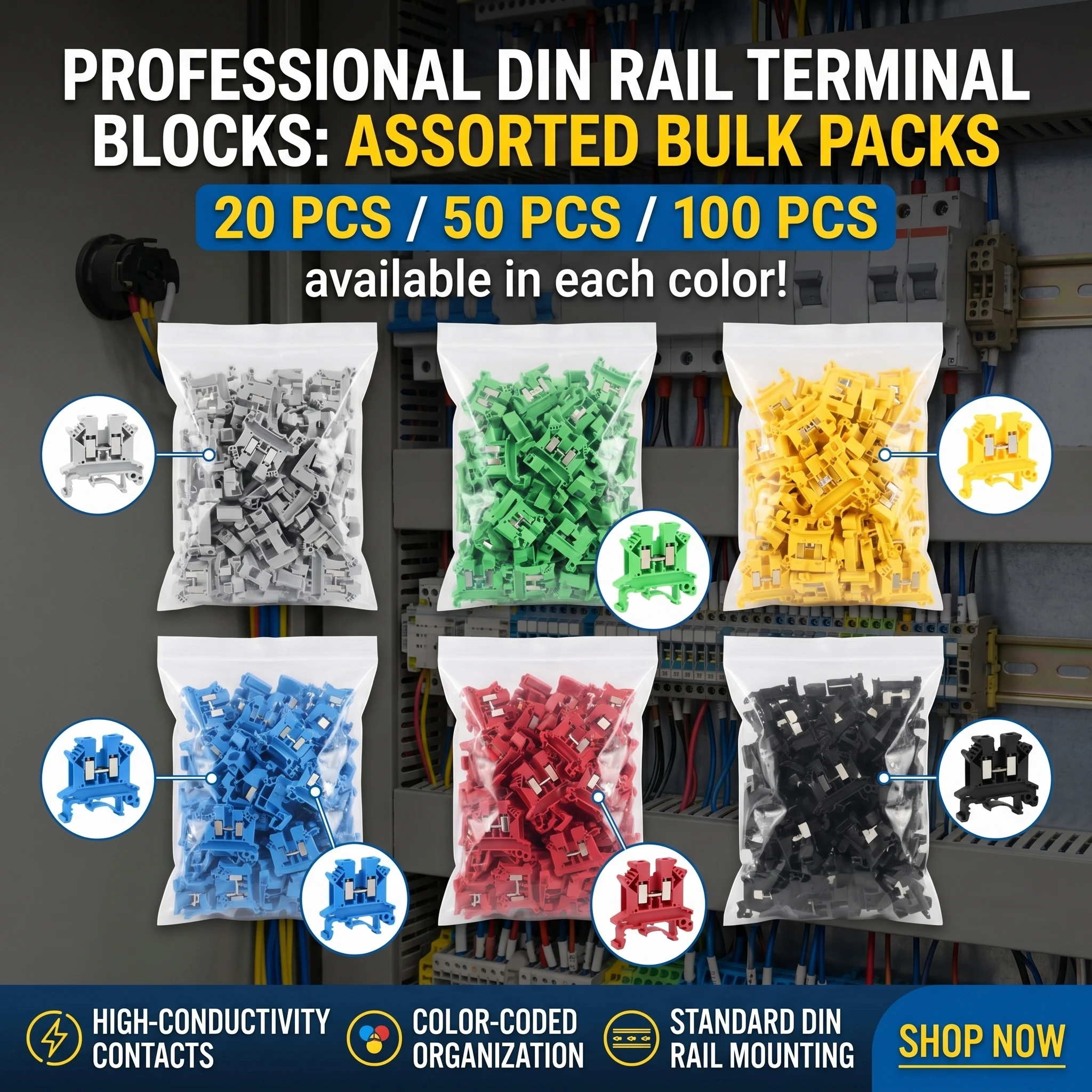 

20/50/100Pcs UK 2.5 Terminal Block UK2.5B Screw Connection Connect Strip 2.5B 2.5mm² Cable Electrical Din Rail Wire Connector
