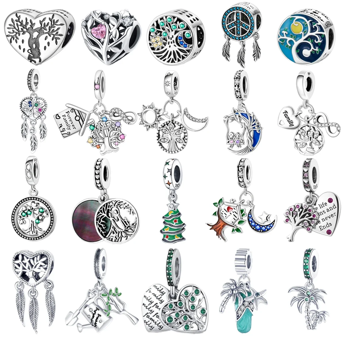 Colgante de plata de ley 925 para mujer, colgante con cuentas de Luna, árbol de la vida, árbol de Navidad, pulsera PandoraDIY, regalo de joyería Original