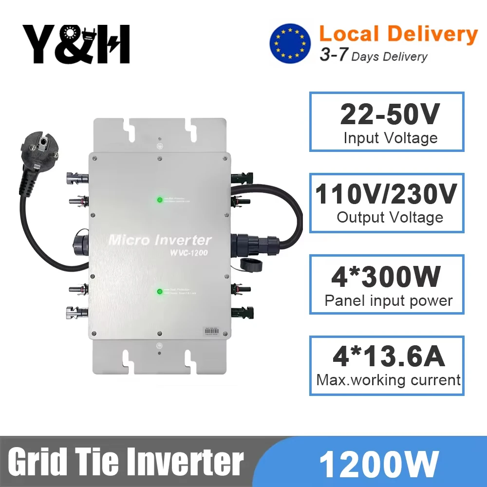 Y&H 1200W Micro Grid Tie Inverter PV Input DC28-50V AC Output 110-230V MPPT Solar Inversor with LCD Waterproof IP65