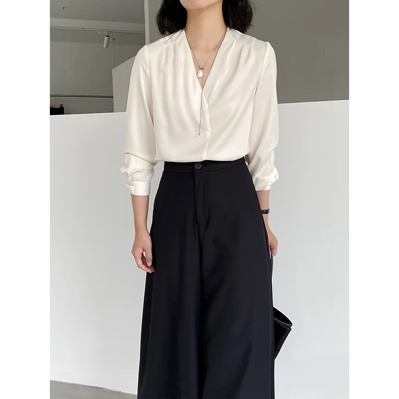 

Французская атласная рубашка с v-образным вырезом для работы, поездок на работу, костюм, высококачественная профессиональная рубашка