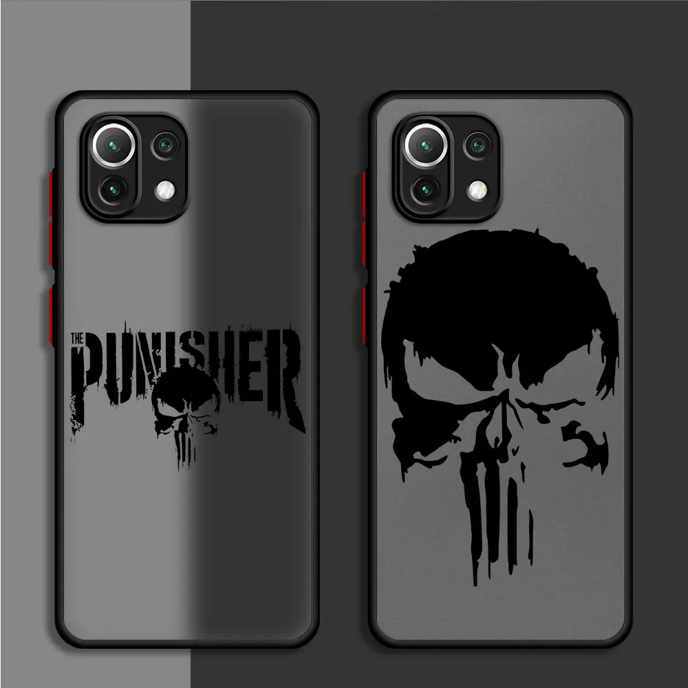 Matte Phone Case For Xiaomi Mi Poco X3 NFC 11 Lite 11T 13 Pro M5 12 X4 10T C40 9T Black Funda Cover Luxury Marvel Punisher Logo