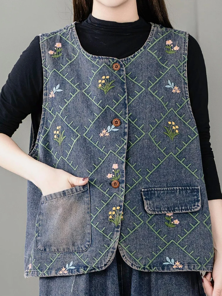 Max LuLu Autumn Womens Fashion Vintage Waistcoats Leisure Classic Embroidery Sleeveless Clothes Females Loose Floral Denim Vest