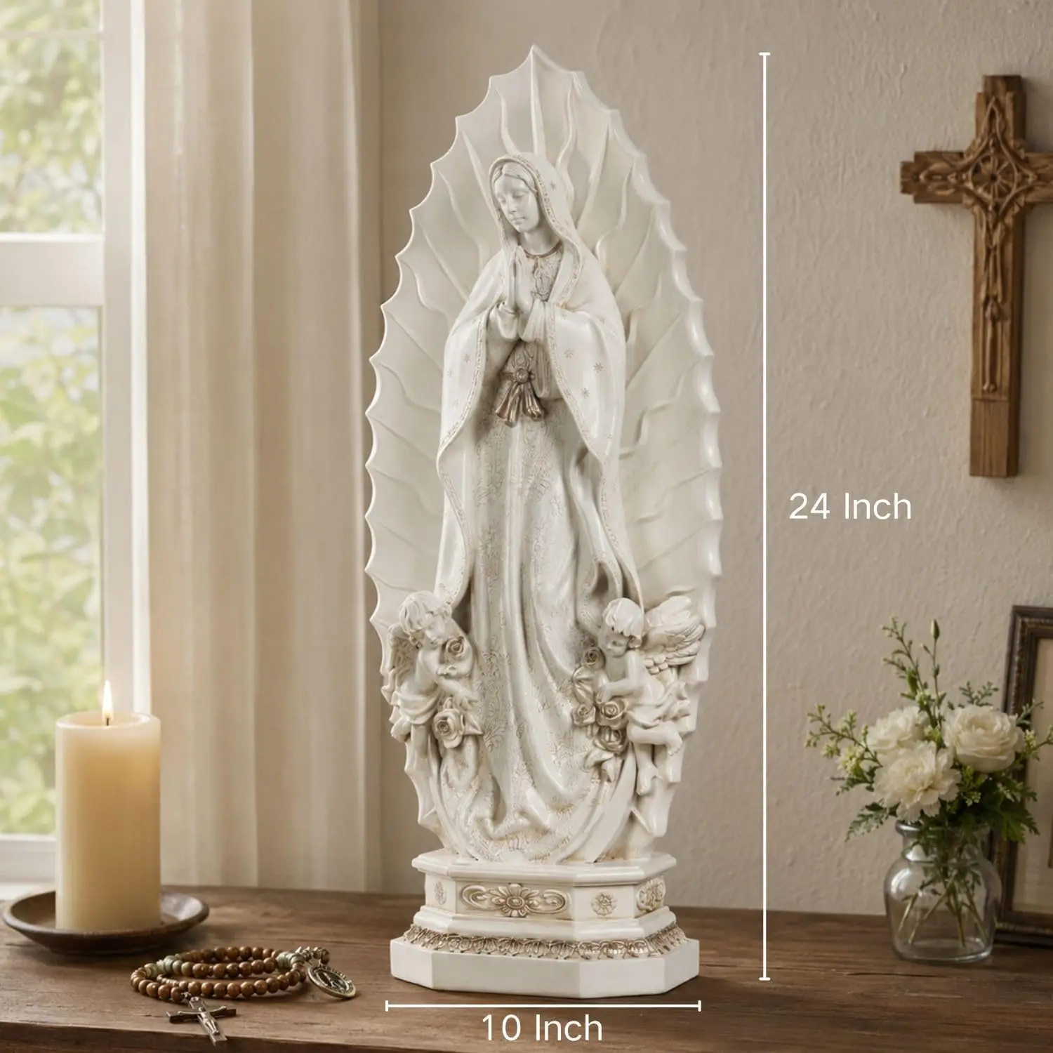 Guadalupe Virgin Mary Statue Outdoor Religious Sculpture Yard Patio Home Lawn Hallway Decor 24 Inch