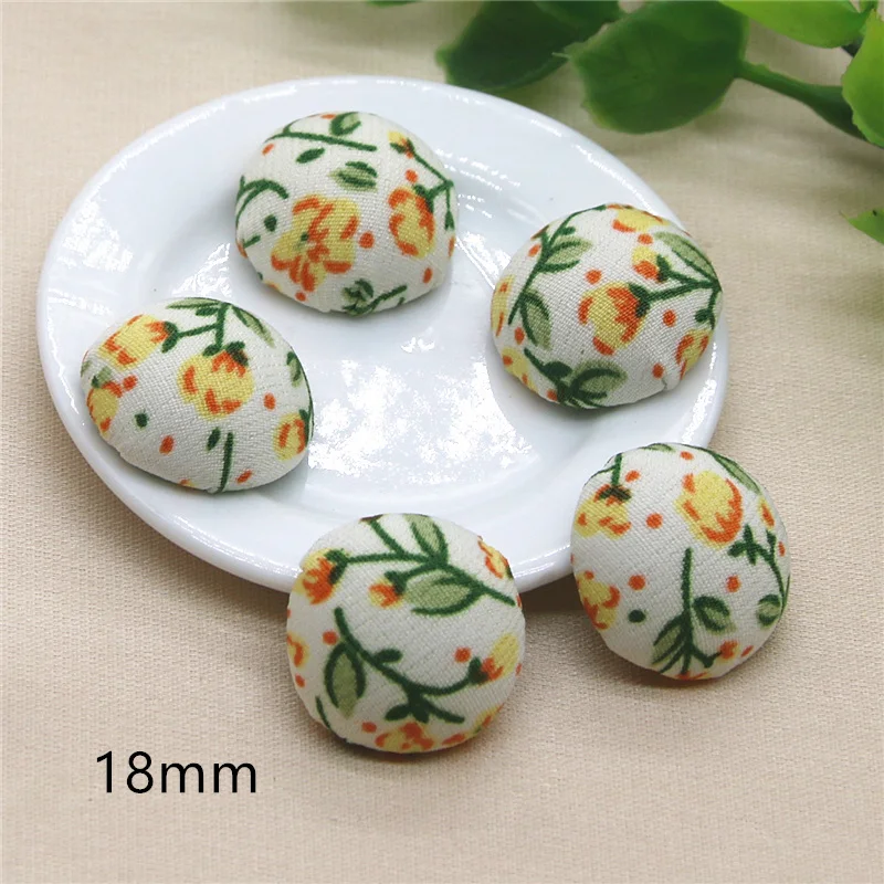 30pcs Floral cloth Fabric Covered half round Flatback Buttons Home Garden Crafts DIY accessories 18mm