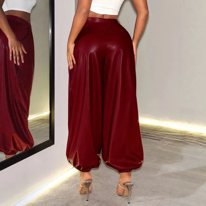 PU Leather Pants for Woman 2026 New Autumn Solid Color Suit Pant Straight Leg Trousers Streetwear Fashion Loose Trousers