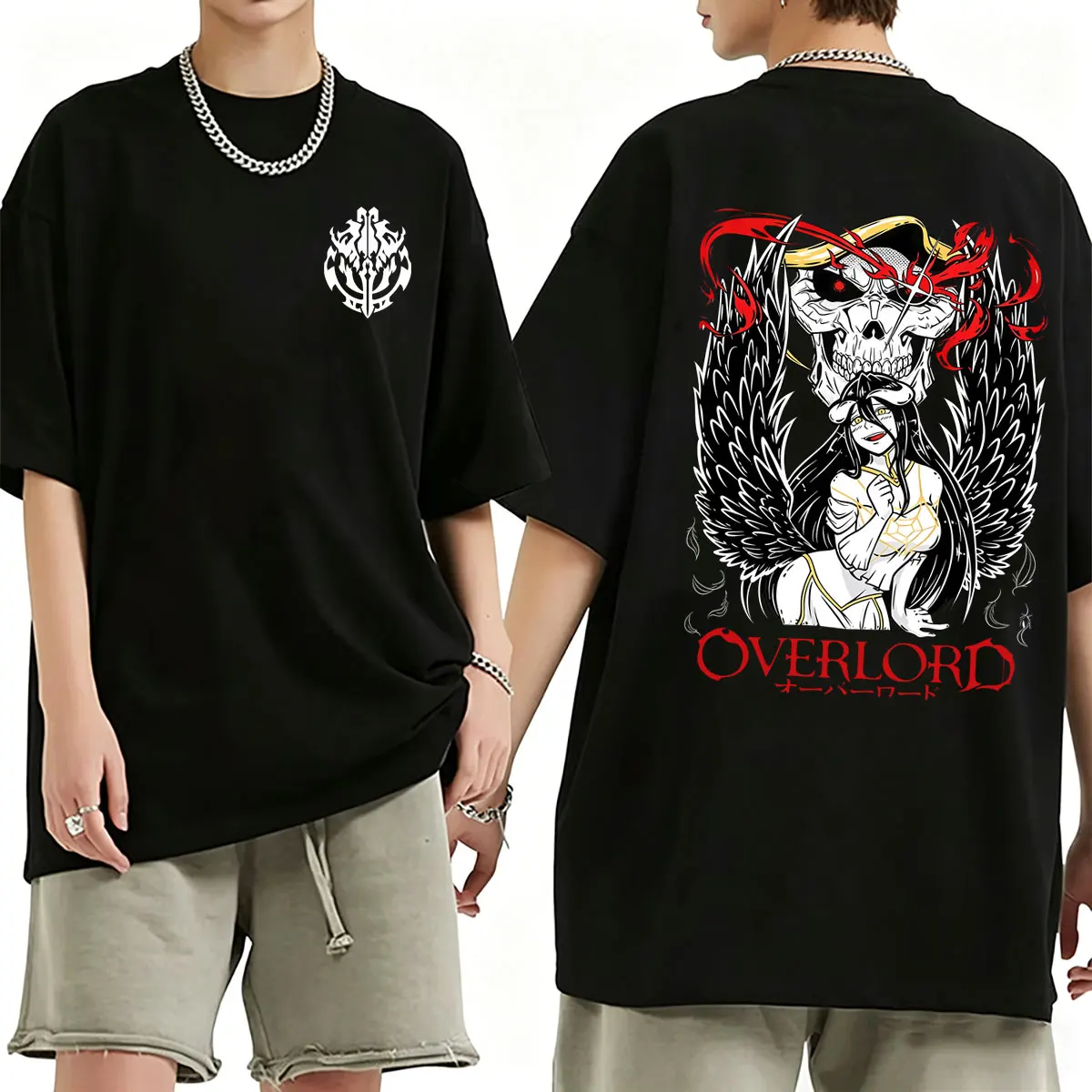 Anime Overlord Albedo Ainz Ooal Gown Skeleton Graphic T-shirt Men Women Retro Oversized T Shirts Male Manga Tshirt Streetwear
