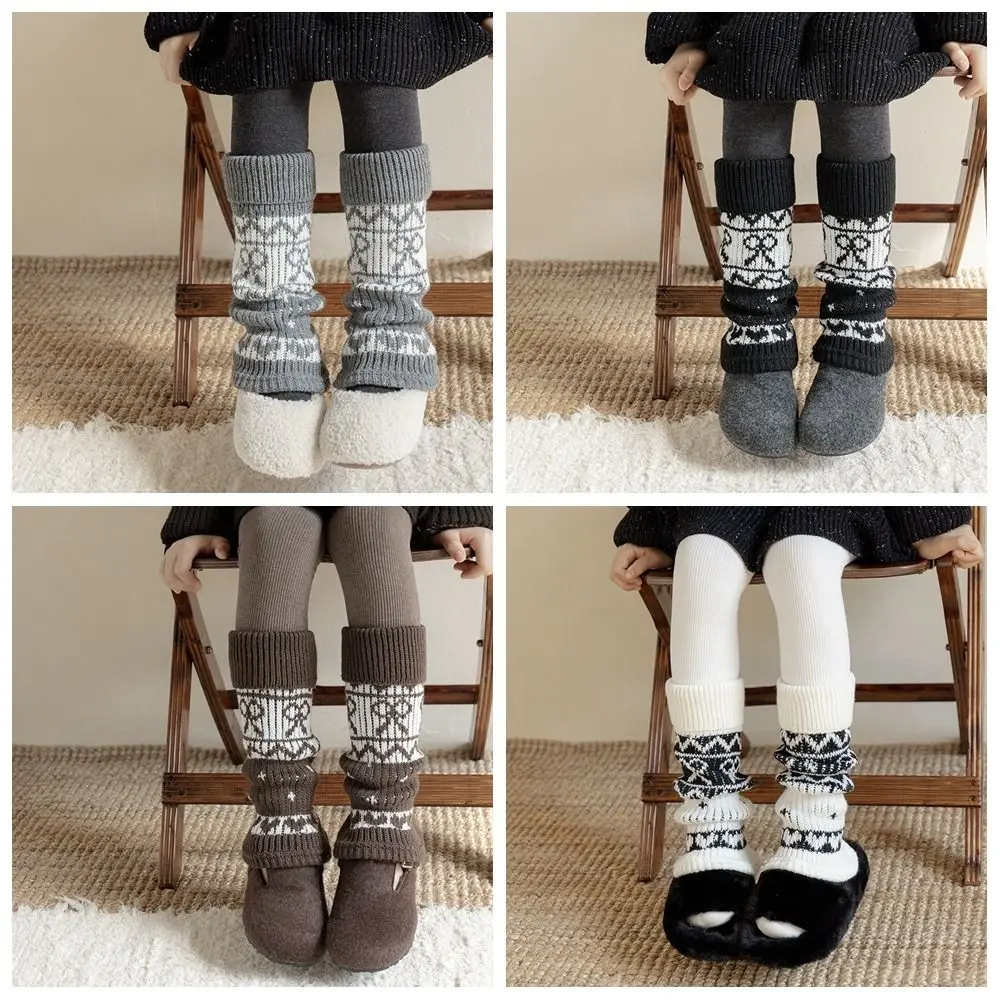 

Fashion Harajuku Children's Leg Warmers Japanese Style Sweet Knitted Foot Cover Bow Casual Kids Long Socks Winter
