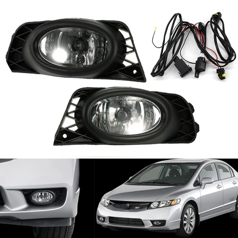 

2Pcs Front Bumper Fog Light Lamp Driving Foglights With Harness For HONDA CIVIC FA1 2009 2010 2011 33950-SNA-H51 33900-SNA-H51