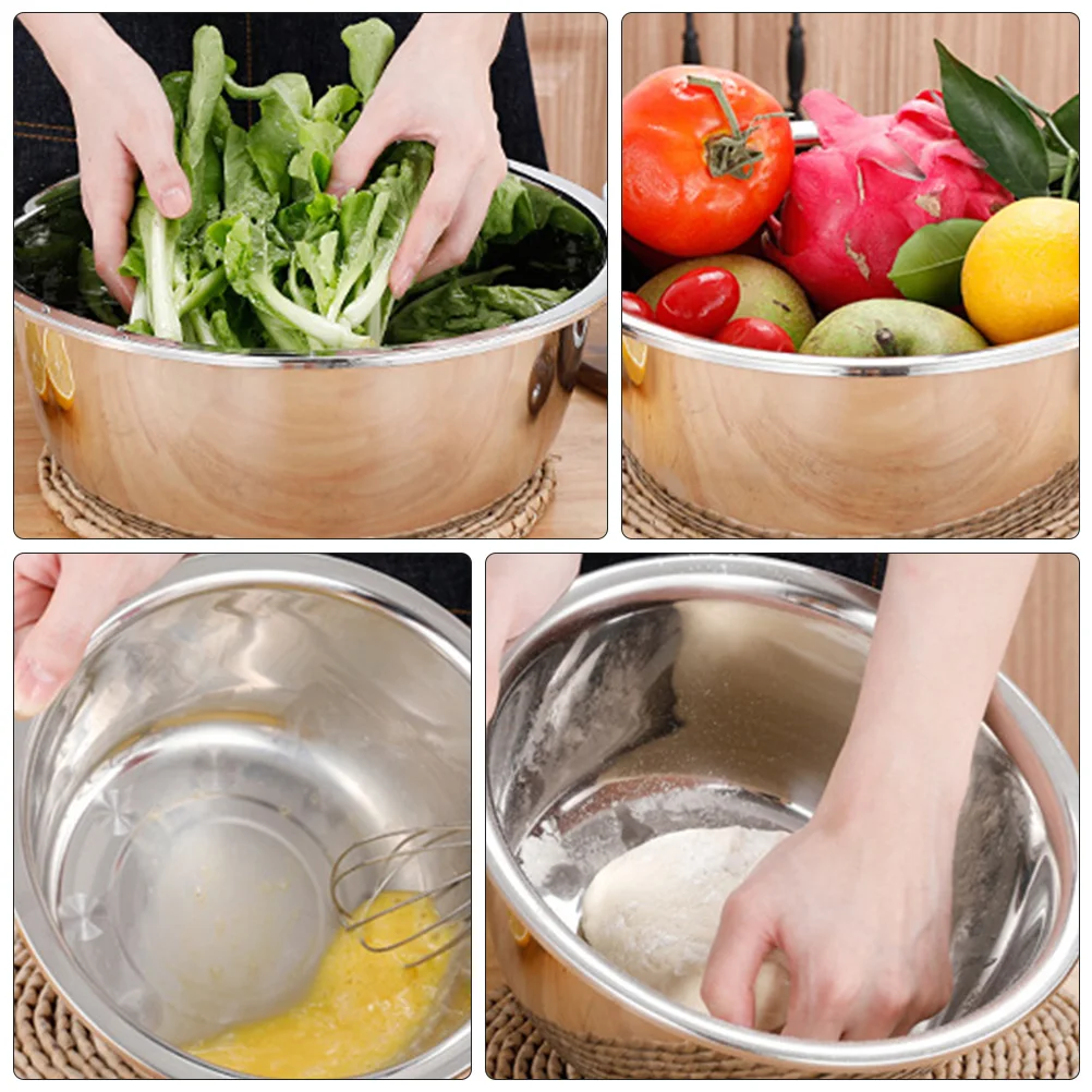 

3 Pcs Steel Stainless Steel Storage Basin Bowls Set 18CM 20CM 22CM Mixing Salad Fruit Storage Basin Kitchen Bakeware Container