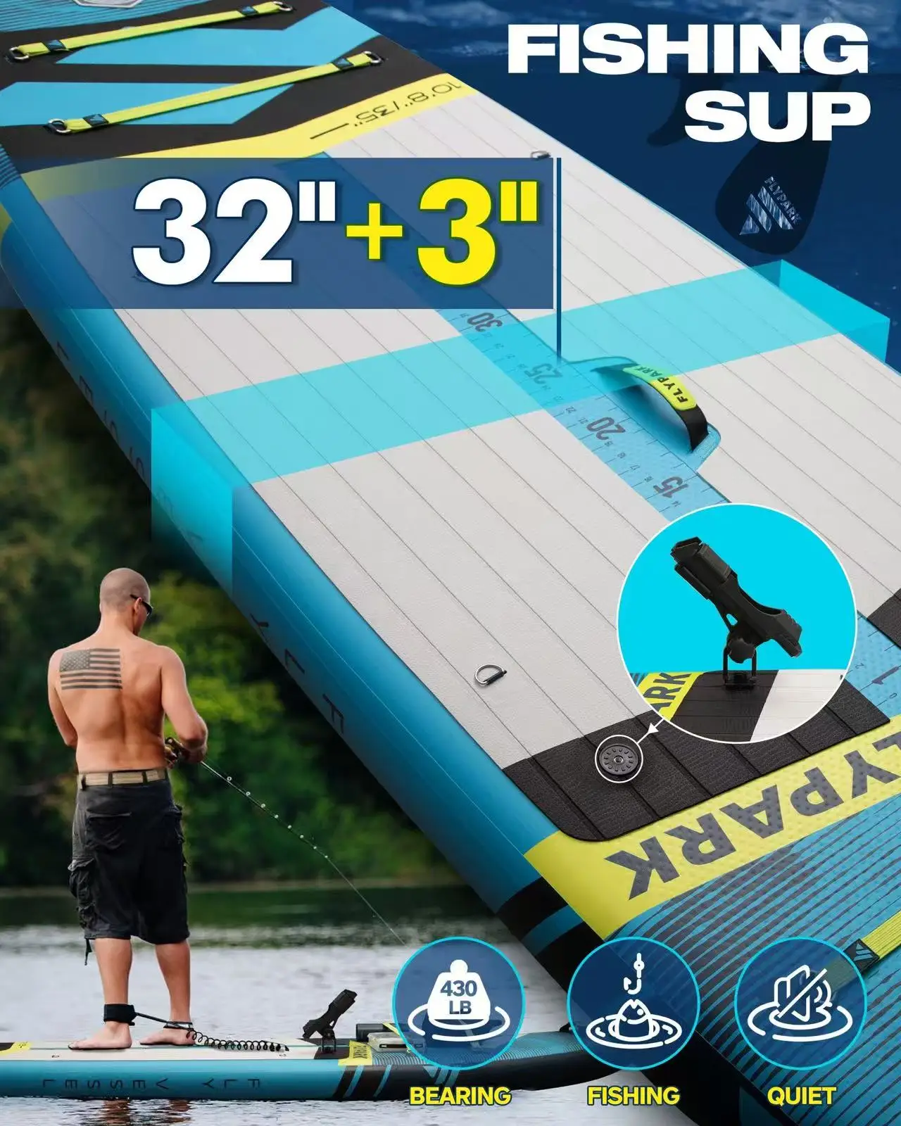 SUP Aufblasbares Paddleboard im Ocean Explorer-Stil, Outdoor-Wasserstation-Board, 11 Fuß, 325 * 89 * 15 cm, ultrabreites Design, geeignet für Familienreisen, Wasseryoga, Fitness, Angeln und Seen. Wird mit einem vollständigen Zubehörset geliefert, einschließlich Sitze und Paddel. – Detail 3