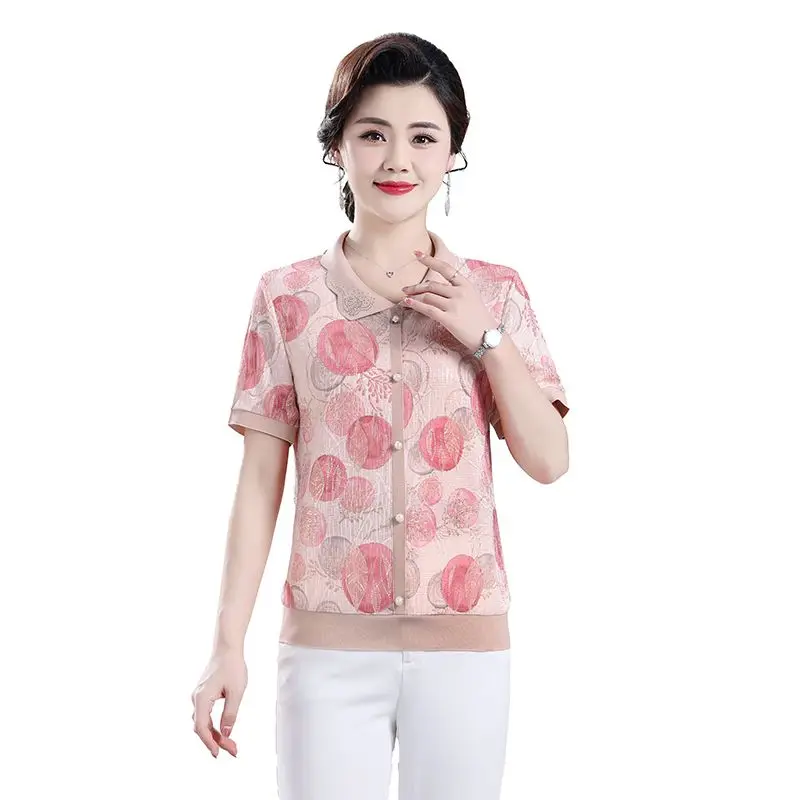 Stylish Best-selling Short Sleeved T-shirt with a Collar New Style for Elderly Mothers Loose Tops for Summer Base Layer