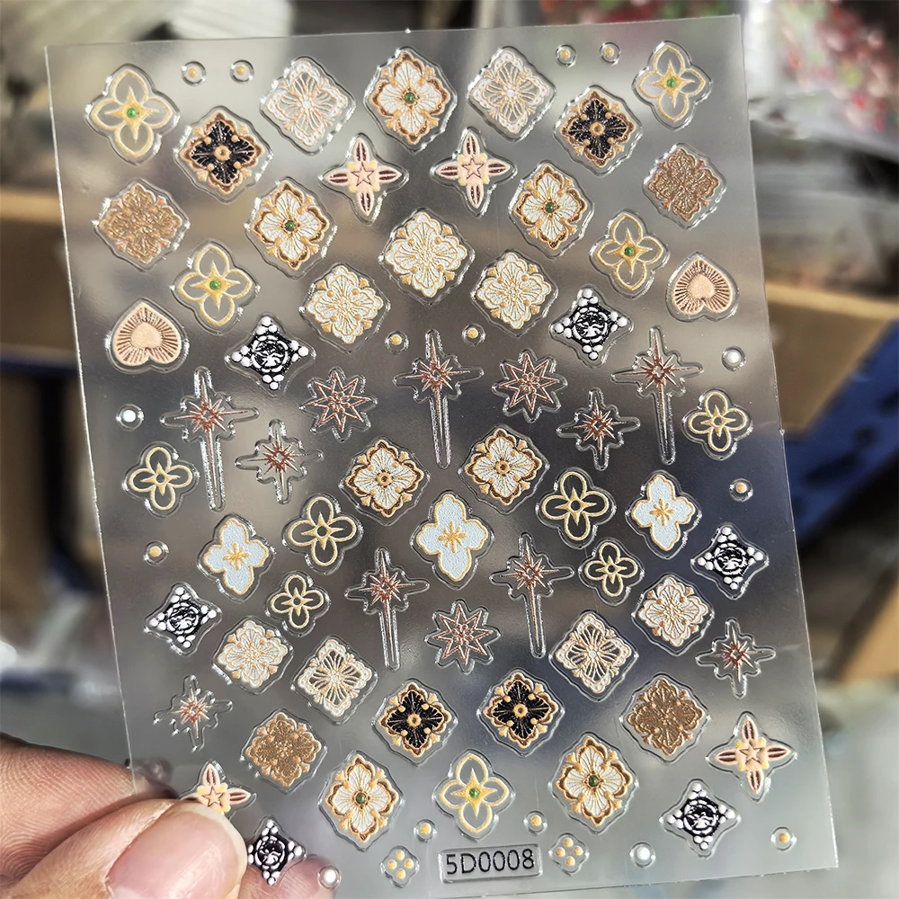 1 قطعة Buccellati ريترو الصليب بوهو مسمار الفن ملصقات 5D الإغاثة بوهيميا ذاتية اللصق الشارات البوهيمي تصميم الشارات مستلزمات الأظافر