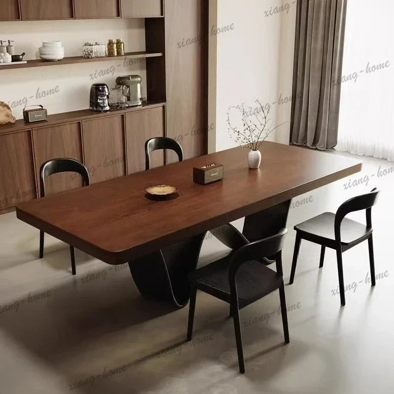 PG French Retro Style Art Design Ash Wood Dining Table Chair Set Multi-person Eating Table W-shaped Desk Stand Large Board Table
