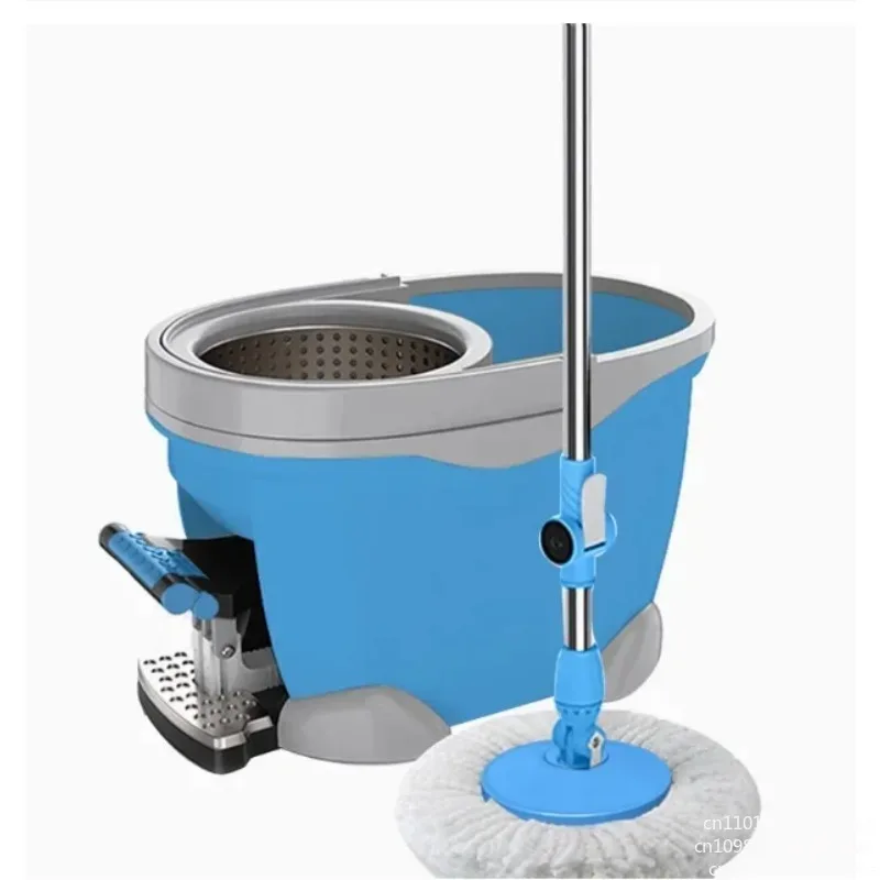 Spin Mop Bucket Portable Magic Double Drive Stainless Steel Hand Pressure Rotating with Head Household Floor Cleaning Set WF6273