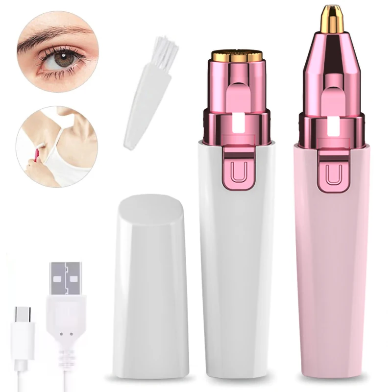 Rechargeable Epilator 2 IN 1 Electric Eyebrow Trimmer Female Body Facial Lipstick Shape Hair Removal Mini Painless Razor Shaver