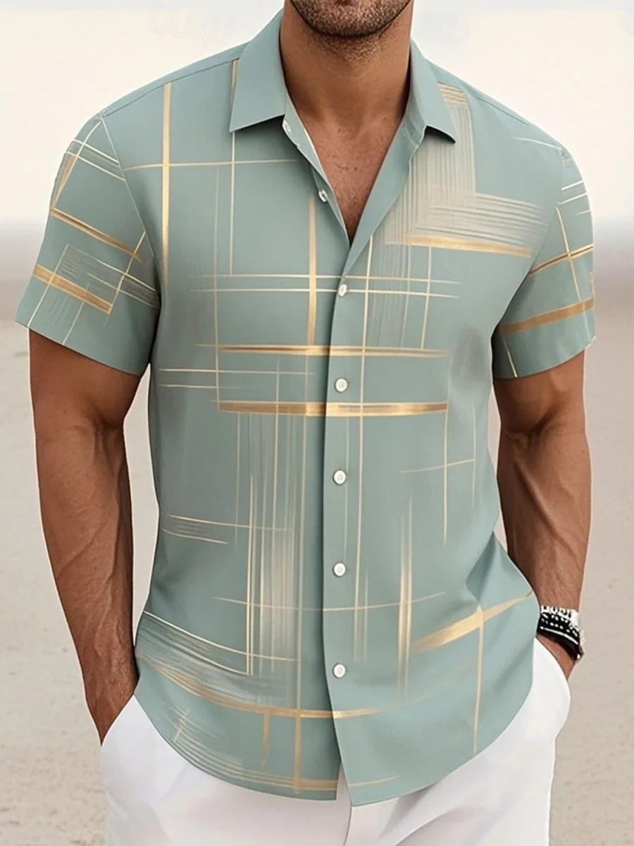 

New men's geometric luxury shirt with single-breasted short-sleeved outdoor festival street style, fast delivery