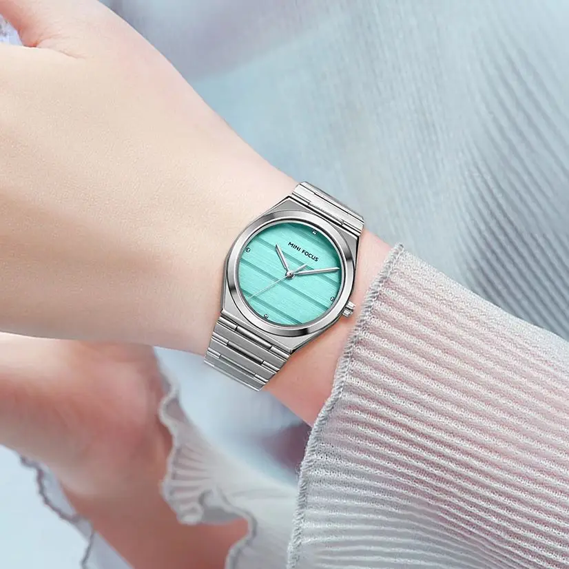 MINI FOCUS Damskie Eleganckie Zegarki Ze Stali Nierdzewnej Imprezowe Modne Zegarki Kwarcowe Prezent Relogio Feminino 0611L