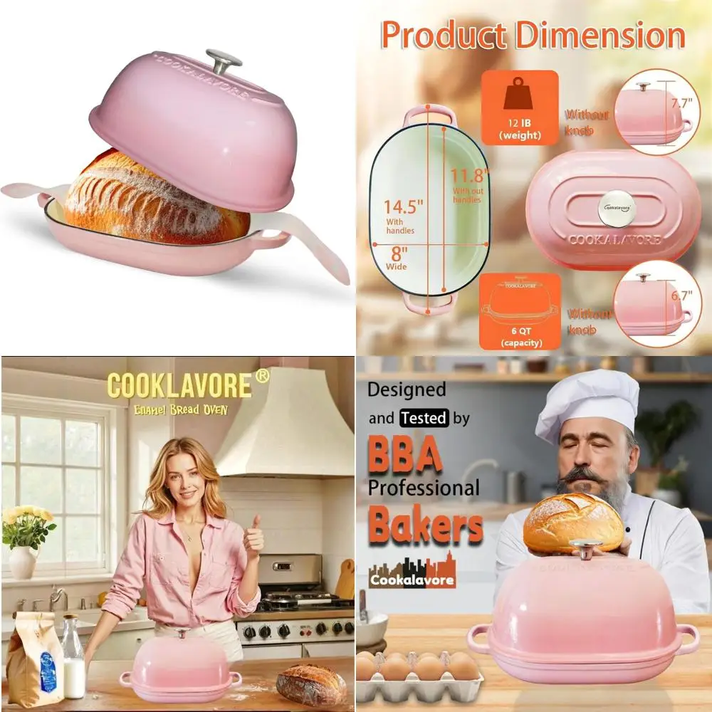 

Эмалированная чугунная печь для хлеба на 6 литров с толстой кастрюлей и крышкой, идеально подходит для домашней выпечки хлеба, 14,5-дюймовая голландская печь