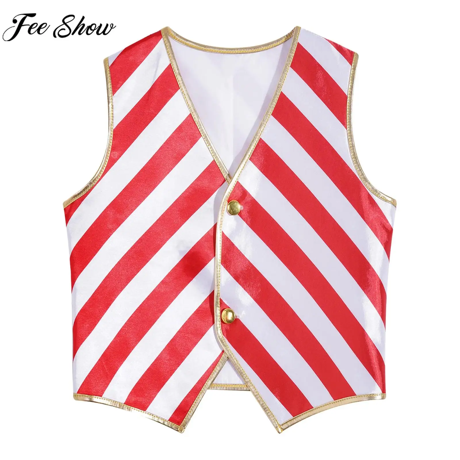 Children Boy Girl Christmas Vest V Neck Striped Waistcoat Jacket Xmas New Year Theme Party Carnival Cosplay Performance Costume